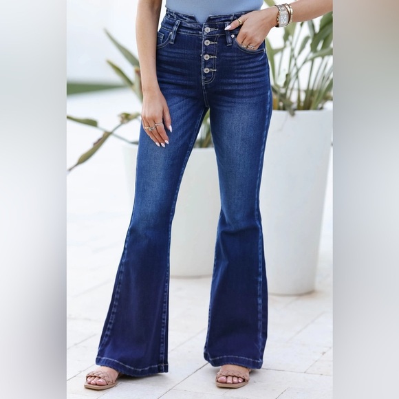KanCan High-Rise Super Flare Jeans Button Fly 11 / 29 dark blue - Picture 1 of 10